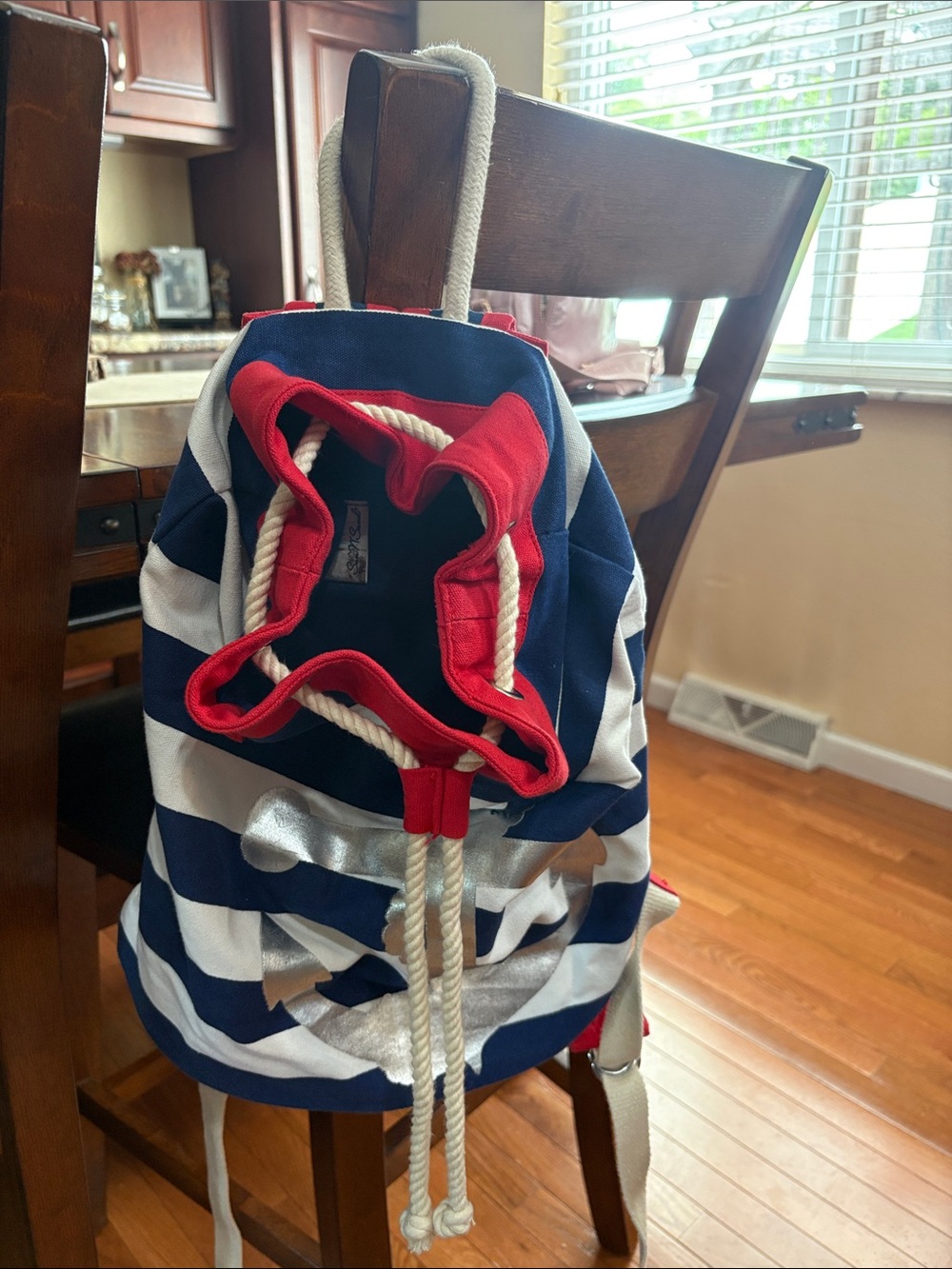 Nautical Stripe Backpack with Rope Drawstring